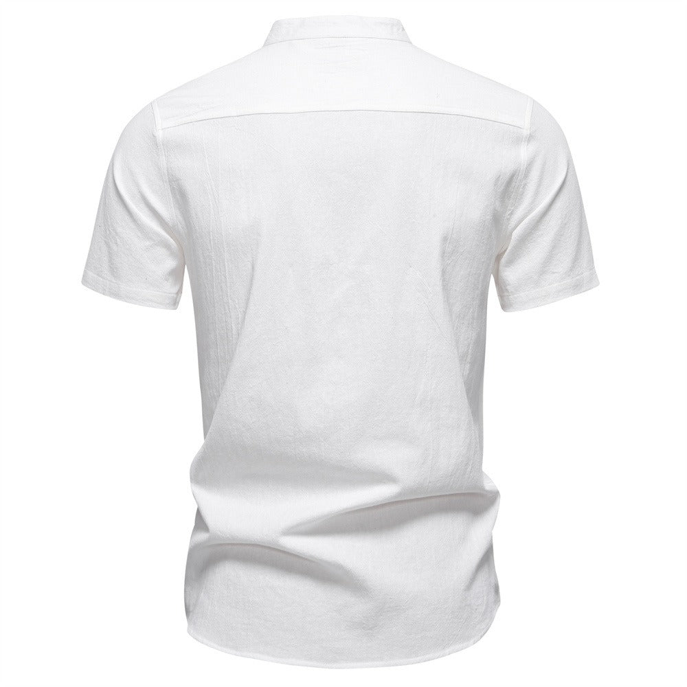 Japanisches minimalistisches Kurzarmhemd aus Leinenmischung für Herren – Sommerliches Slim-Fit-Freizeitoberteil | SH2039
