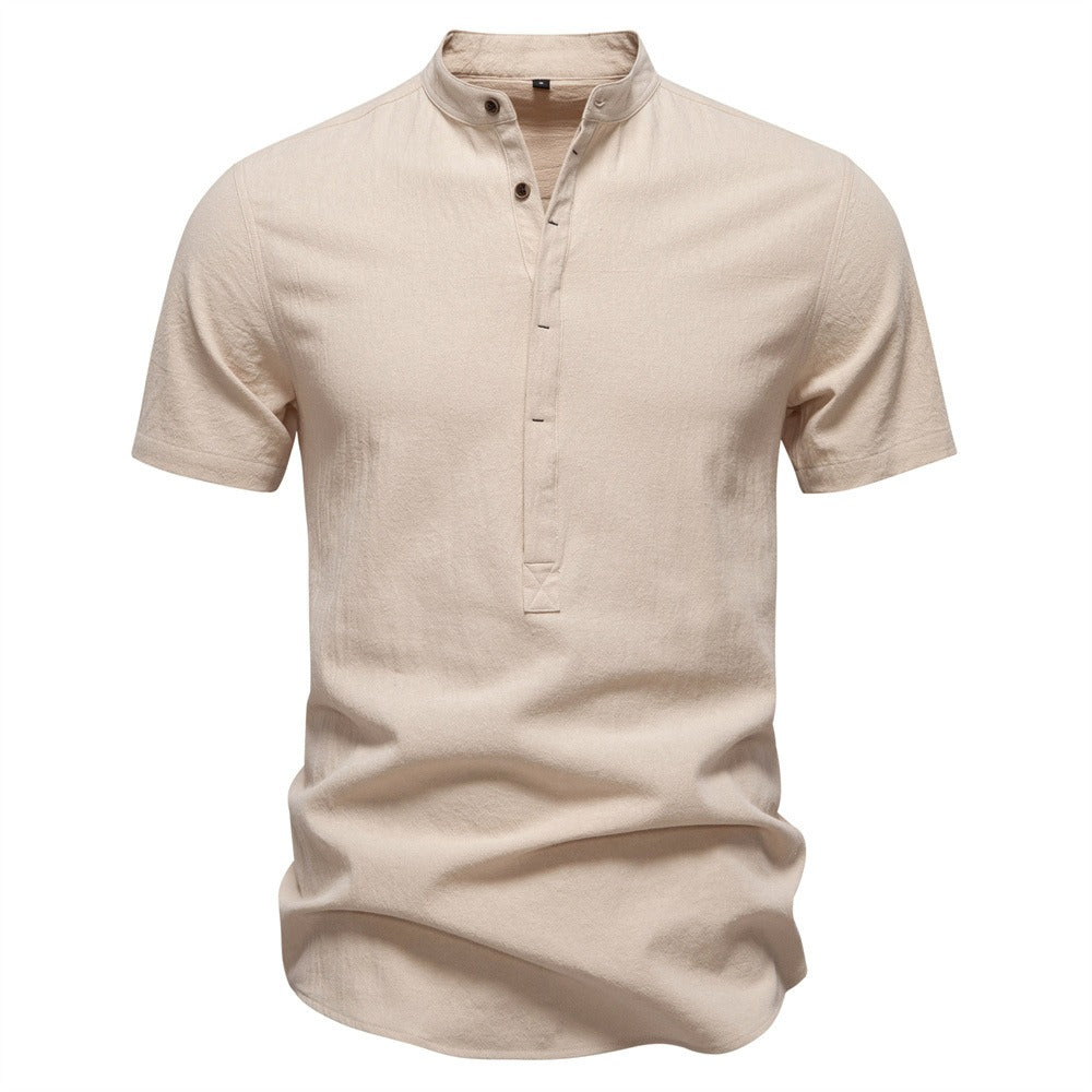 Japanisches minimalistisches Kurzarmhemd aus Leinenmischung für Herren – Sommerliches Slim-Fit-Freizeitoberteil | SH2039
