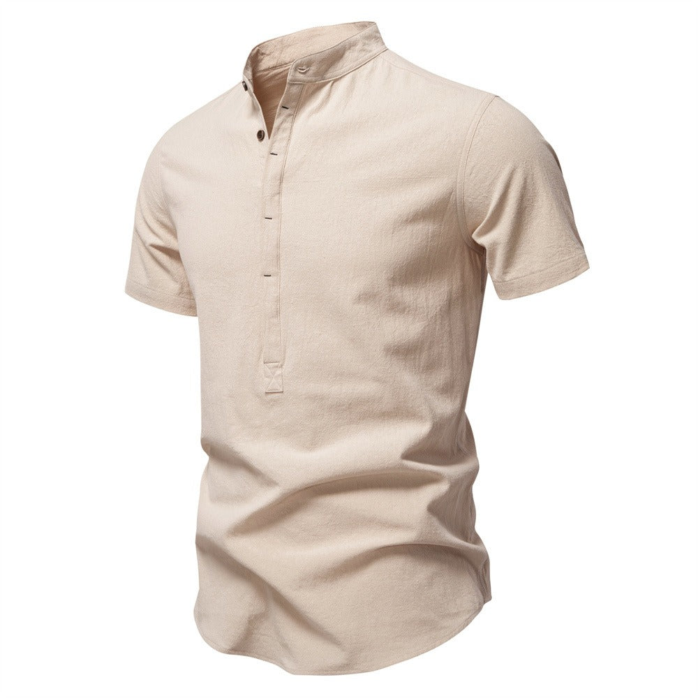 Japanisches minimalistisches Kurzarmhemd aus Leinenmischung für Herren – Sommerliches Slim-Fit-Freizeitoberteil | SH2039