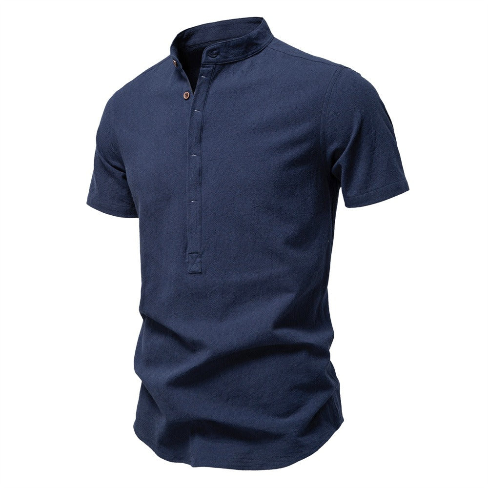 Japanisches minimalistisches Kurzarmhemd aus Leinenmischung für Herren – Sommerliches Slim-Fit-Freizeitoberteil | SH2039