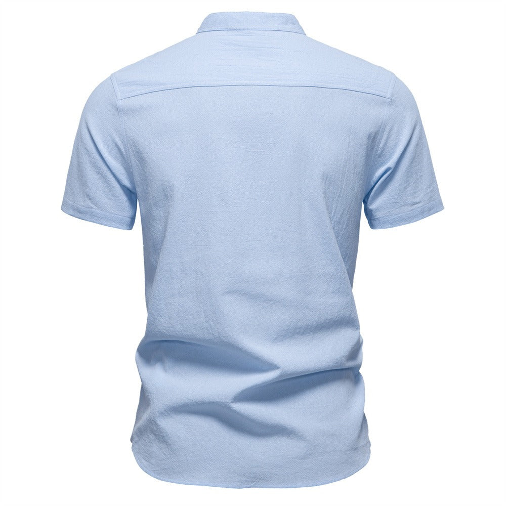 Japanisches minimalistisches Kurzarmhemd aus Leinenmischung für Herren – Sommerliches Slim-Fit-Freizeitoberteil | SH2039