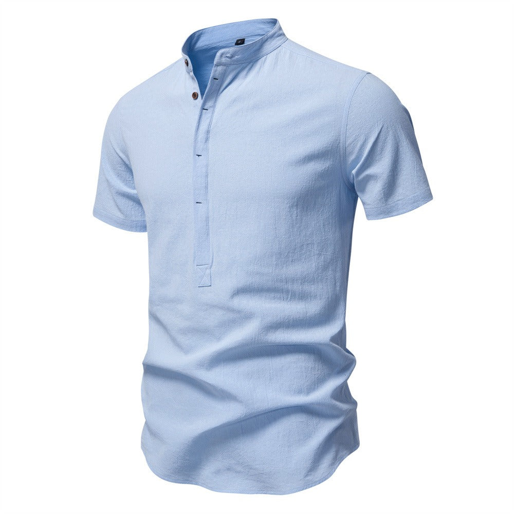 Japanisches minimalistisches Kurzarmhemd aus Leinenmischung für Herren – Sommerliches Slim-Fit-Freizeitoberteil | SH2039
