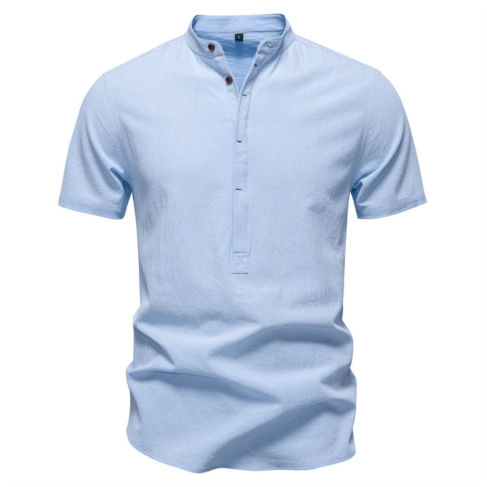 Japanisches minimalistisches Kurzarmhemd aus Leinenmischung für Herren – Sommerliches Slim-Fit-Freizeitoberteil | SH2039