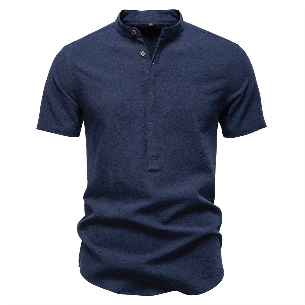Japanisches minimalistisches Kurzarmhemd aus Leinenmischung für Herren – Sommerliches Slim-Fit-Freizeitoberteil | SH2039