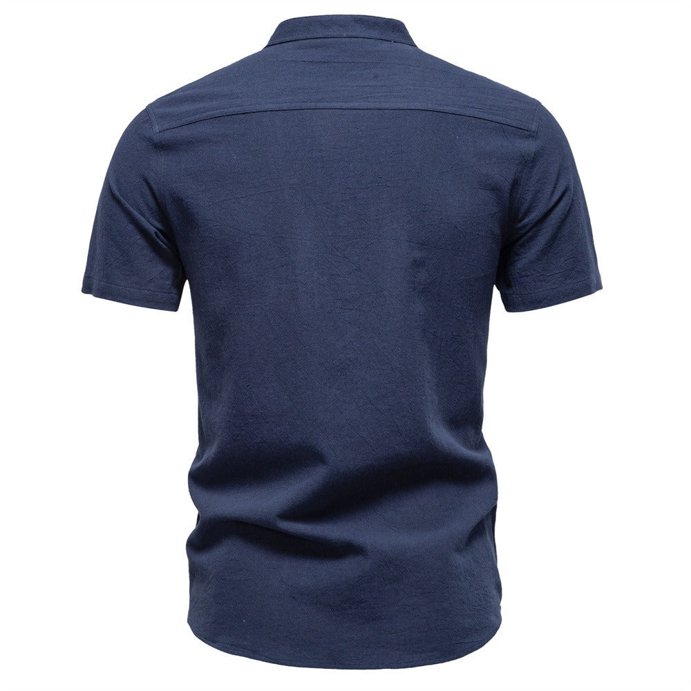 Japanisches minimalistisches Kurzarmhemd aus Leinenmischung für Herren – Sommerliches Slim-Fit-Freizeitoberteil | SH2039
