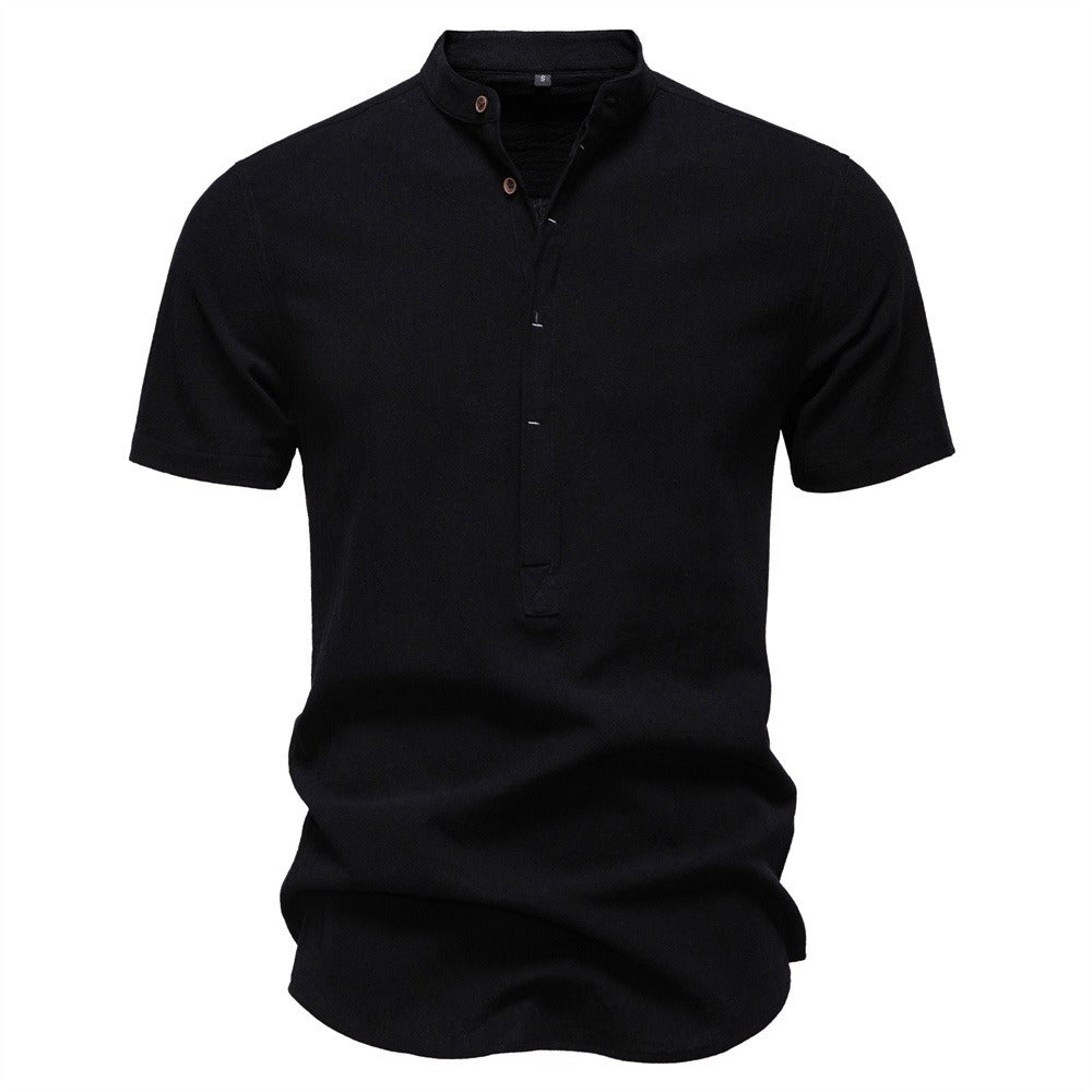 Japanisches minimalistisches Kurzarmhemd aus Leinenmischung für Herren – Sommerliches Slim-Fit-Freizeitoberteil | SH2039