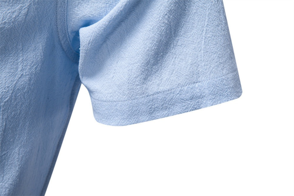 Japanisches minimalistisches Kurzarmhemd aus Leinenmischung für Herren – Sommerliches Slim-Fit-Freizeitoberteil | SH2039