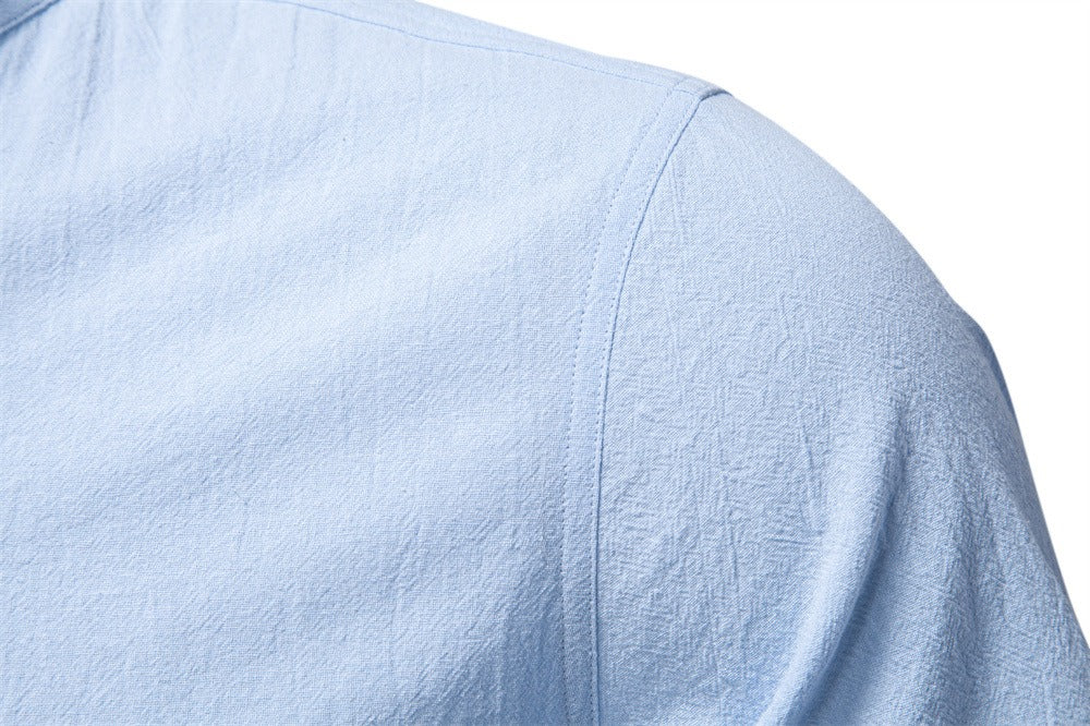 Japanisches minimalistisches Kurzarmhemd aus Leinenmischung für Herren – Sommerliches Slim-Fit-Freizeitoberteil | SH2039