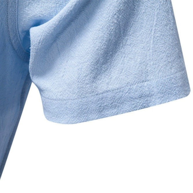 Japanisches minimalistisches Kurzarmhemd aus Leinenmischung für Herren – Sommerliches Slim-Fit-Freizeitoberteil | SH2039