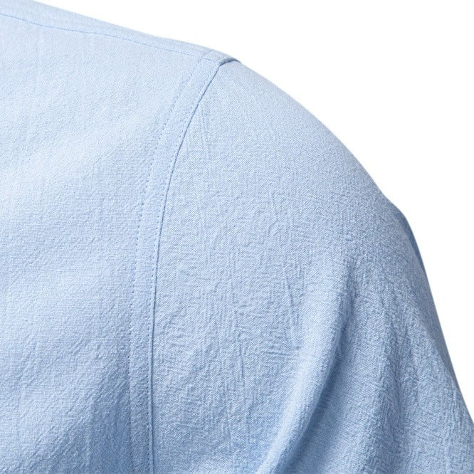 Japanisches minimalistisches Kurzarmhemd aus Leinenmischung für Herren – Sommerliches Slim-Fit-Freizeitoberteil | SH2039