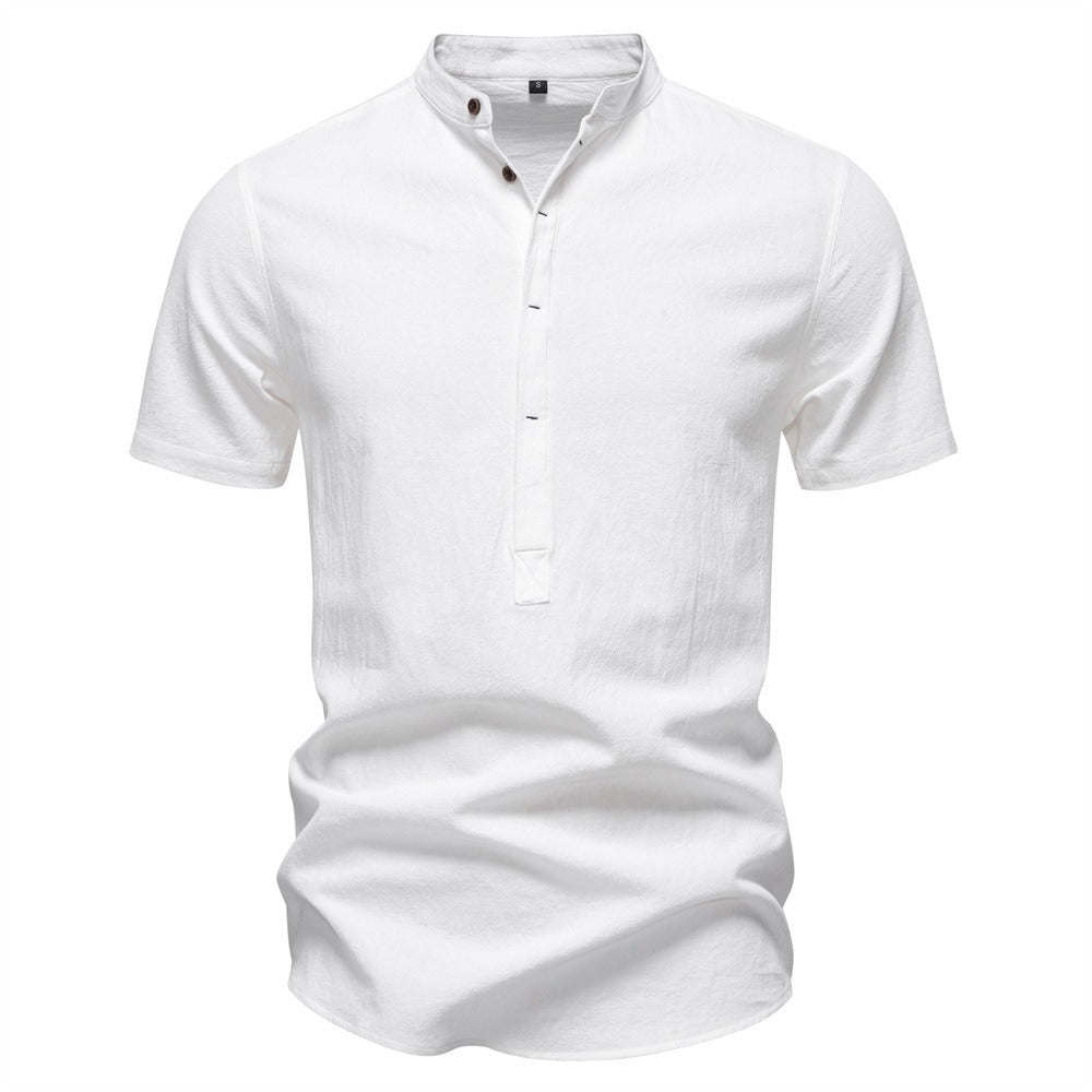 Japanisches minimalistisches Kurzarmhemd aus Leinenmischung für Herren – Sommerliches Slim-Fit-Freizeitoberteil | SH2039