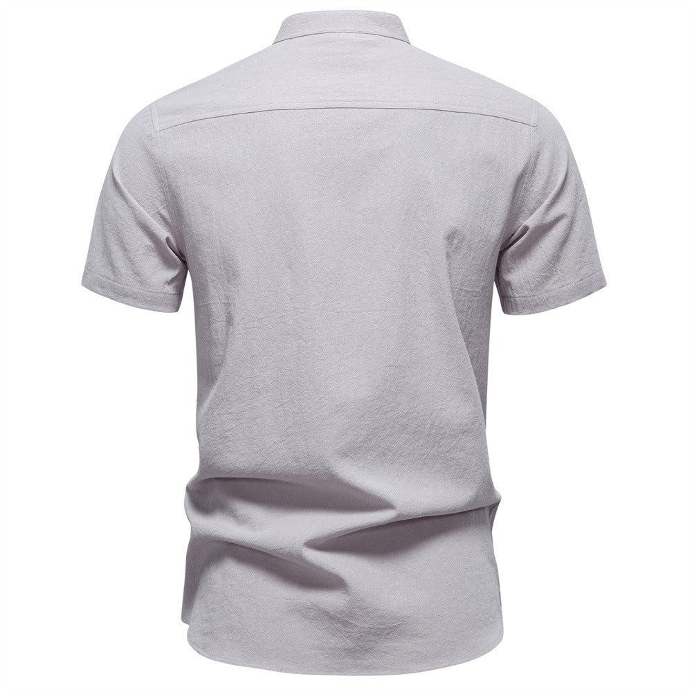 Japanisches minimalistisches Kurzarmhemd aus Leinenmischung für Herren – Sommerliches Slim-Fit-Freizeitoberteil | SH2039