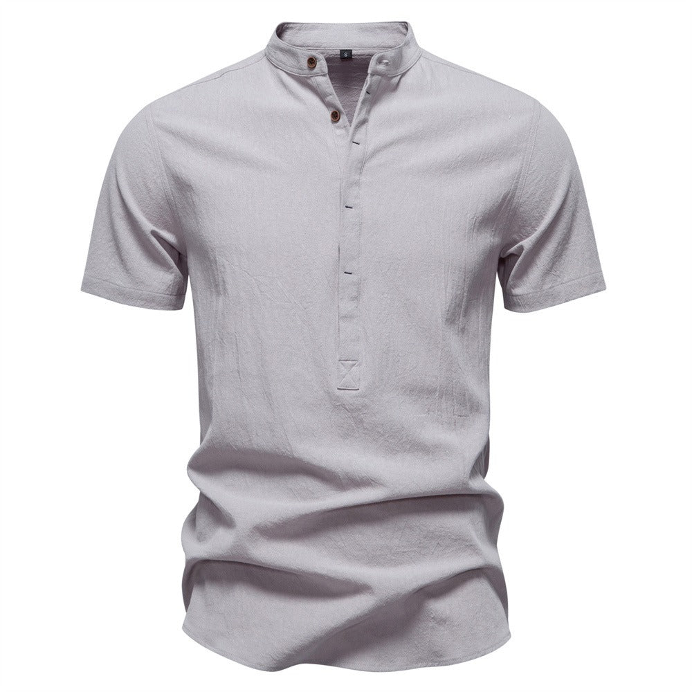 Japanisches minimalistisches Kurzarmhemd aus Leinenmischung für Herren – Sommerliches Slim-Fit-Freizeitoberteil | SH2039