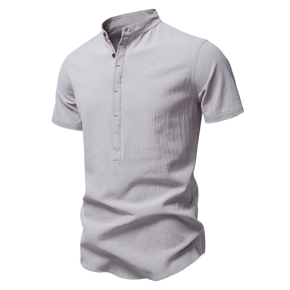 Japanisches minimalistisches Kurzarmhemd aus Leinenmischung für Herren – Sommerliches Slim-Fit-Freizeitoberteil | SH2039