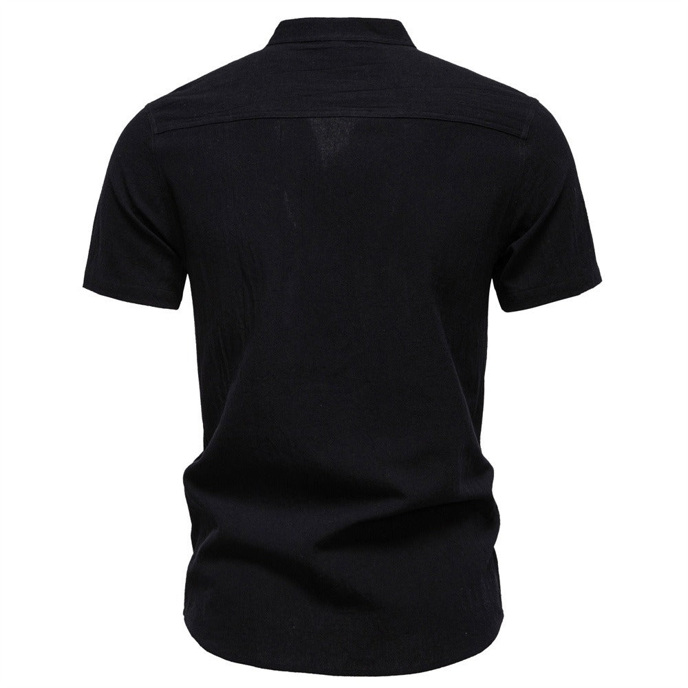 Japanisches minimalistisches Kurzarmhemd aus Leinenmischung für Herren – Sommerliches Slim-Fit-Freizeitoberteil | SH2039
