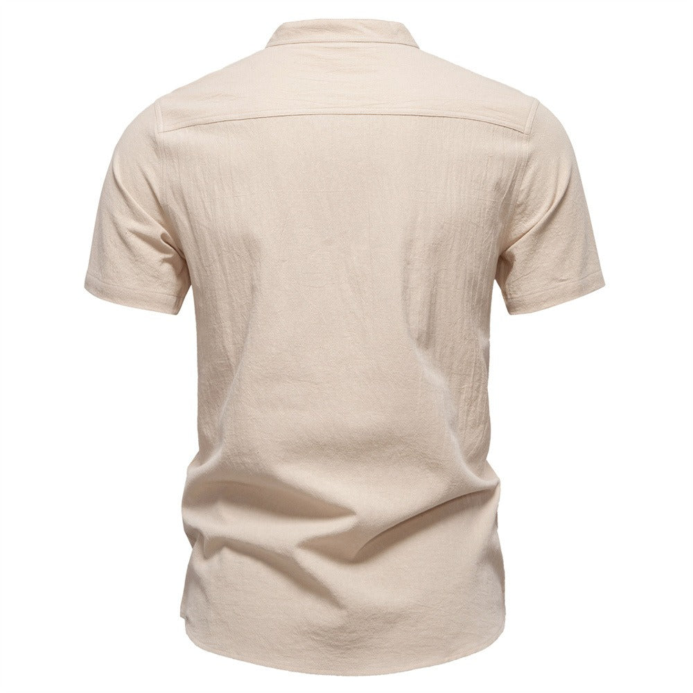 Japanisches minimalistisches Kurzarmhemd aus Leinenmischung für Herren – Sommerliches Slim-Fit-Freizeitoberteil | SH2039