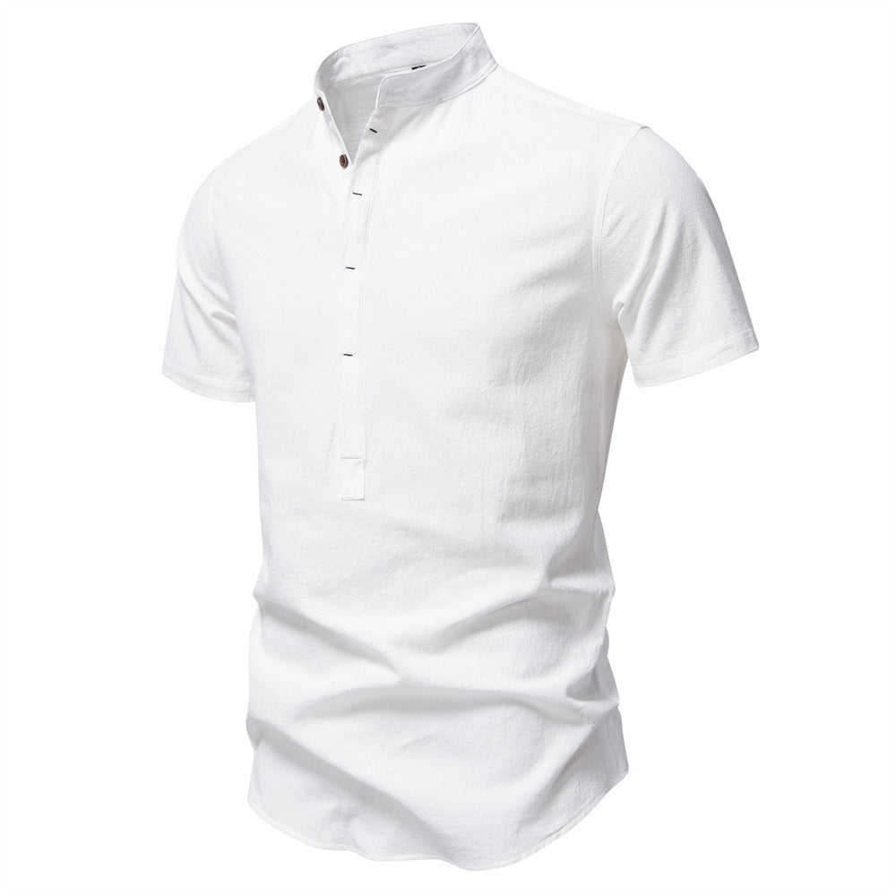 Japanisches minimalistisches Kurzarmhemd aus Leinenmischung für Herren – Sommerliches Slim-Fit-Freizeitoberteil | SH2039