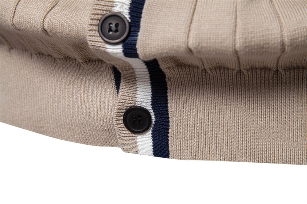 Herren-Strickjacke mit V-Ausschnitt und Farbbesatz – Lässiger, locker sitzender Pullover mit Knöpfen für den Herbst | SW199