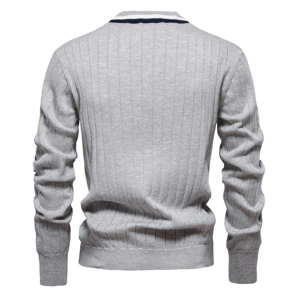 Herren-Strickjacke mit V-Ausschnitt und Farbbesatz – Lässiger, locker sitzender Pullover mit Knöpfen für den Herbst | SW199