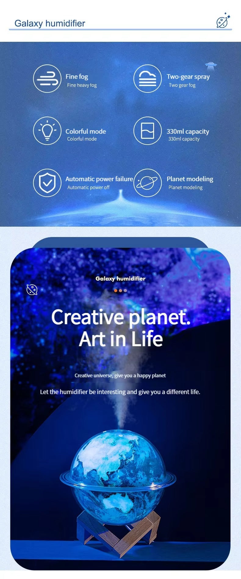 Planet Glow Luftbefeuchter-Set – Diffusoren für ätherische Öle Erde und Jupiter mit LED-Stimmungslicht | SX-E335