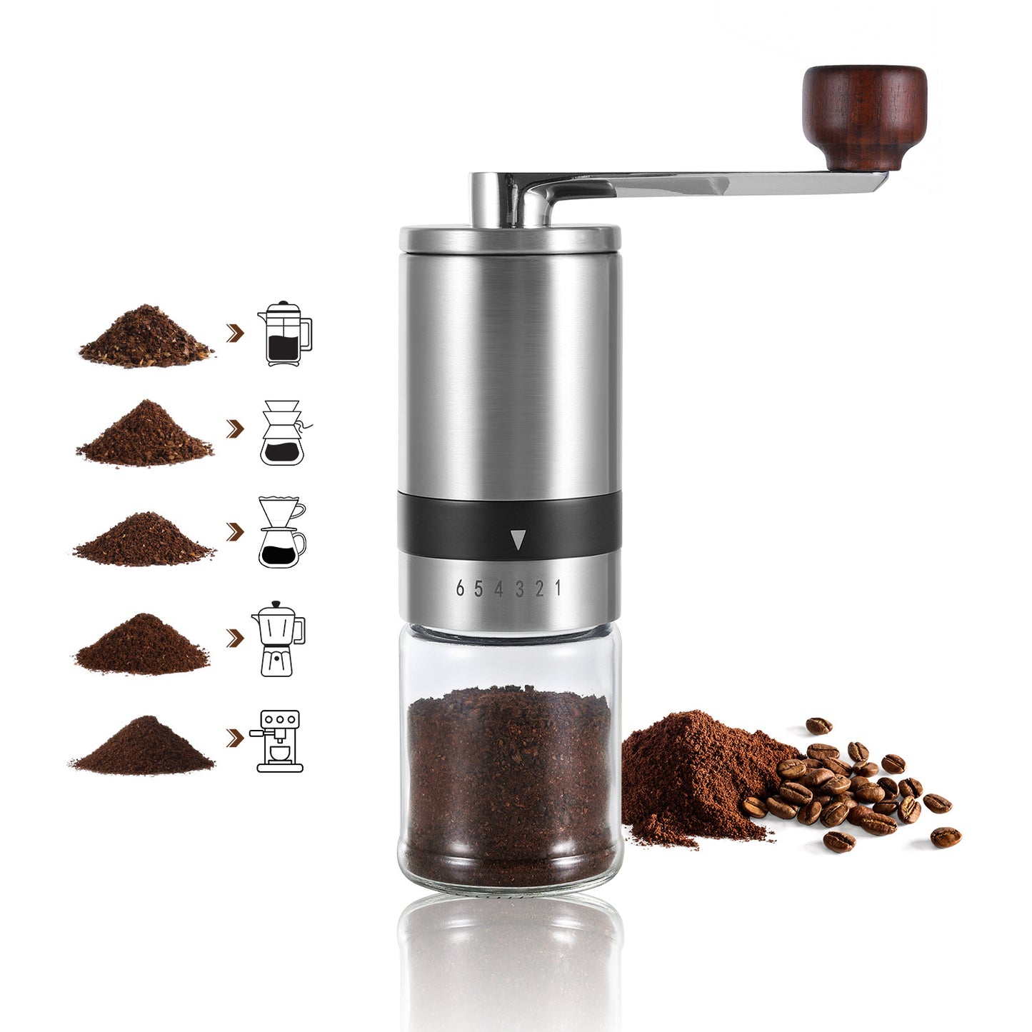 Tragbare manuelle Kaffeemühle – Handkurbel-Kaffeemühle aus Edelstahl mit Keramikmahlwerk für die Zubereitung zu Hause und im Freien | 1070165