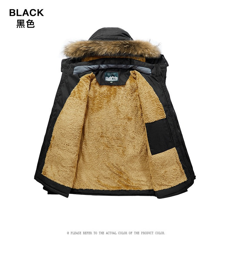 Herren-Baumwolljacke mit Kapuze, dickes Fleecefutter, schmaler Mantel, Parkas, warm, lässig | 7176