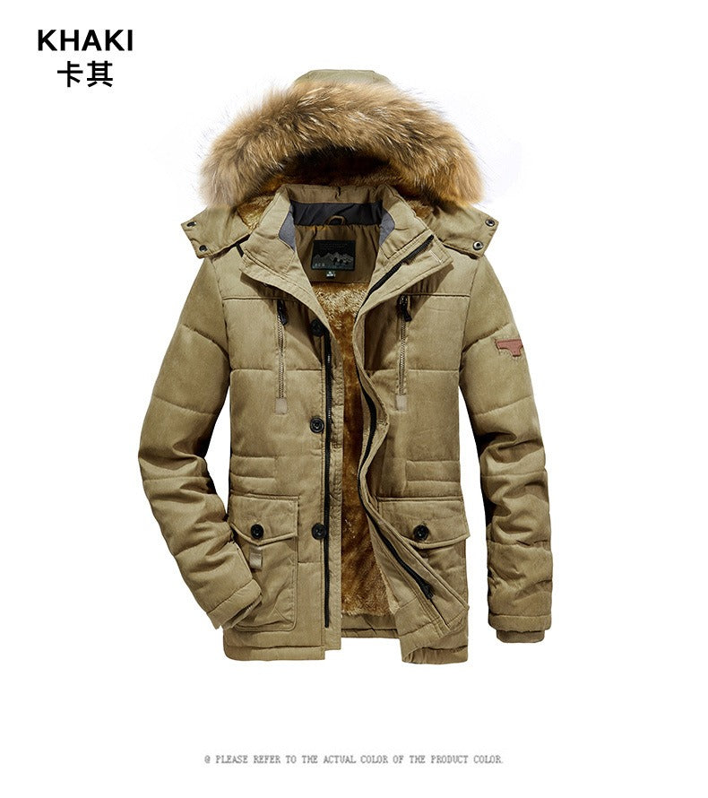 Herren-Baumwolljacke mit Kapuze, dickes Fleecefutter, schmaler Mantel, Parkas, warm, lässig | 7176