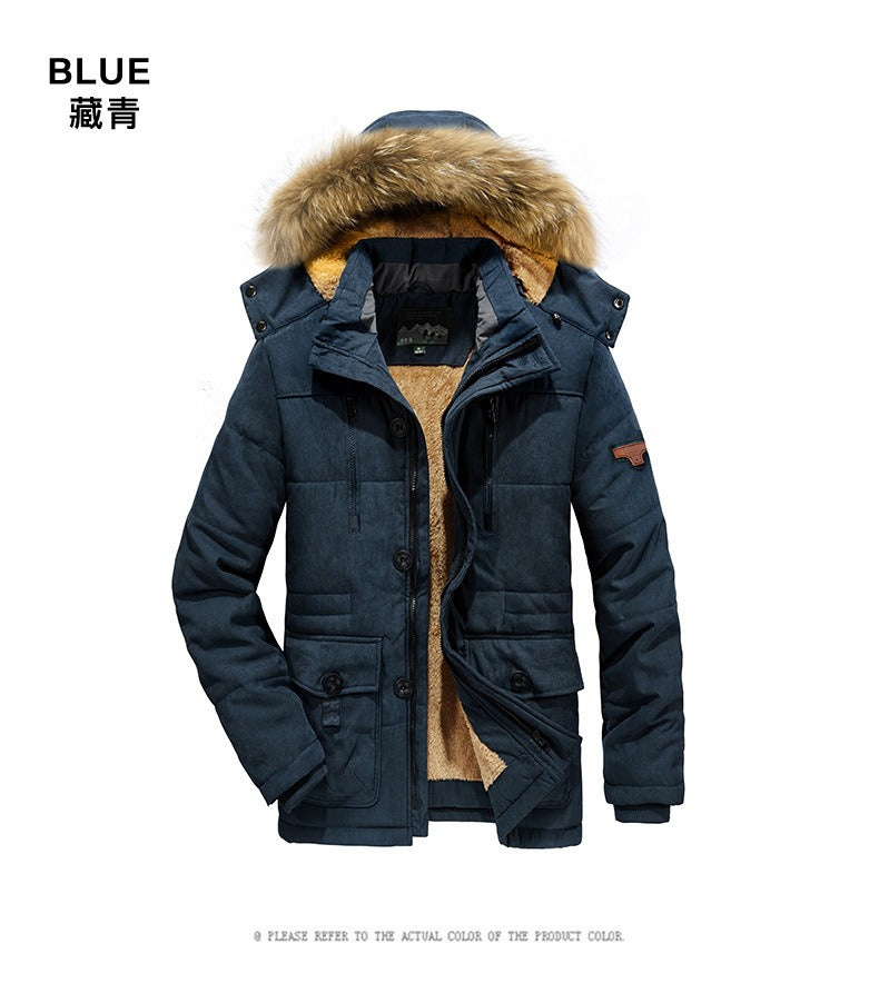 Herren-Baumwolljacke mit Kapuze, dickes Fleecefutter, schmaler Mantel, Parkas, warm, lässig | 7176