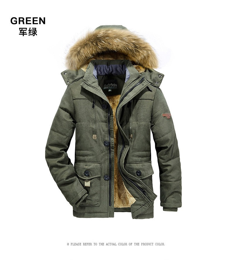 Herren-Baumwolljacke mit Kapuze, dickes Fleecefutter, schmaler Mantel, Parkas, warm, lässig | 7176