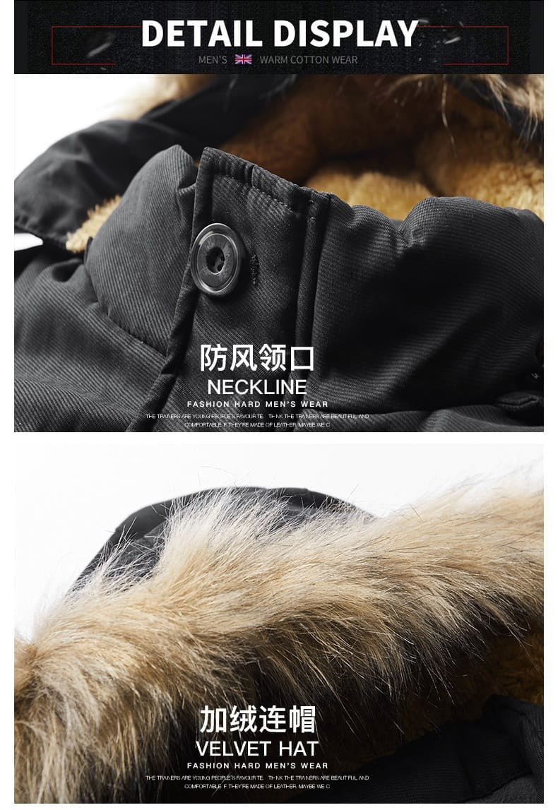 Herren-Baumwolljacke mit Kapuze, dickes Fleecefutter, schmaler Mantel, Parkas, warm, lässig | 7176