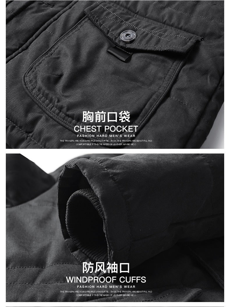 Herren-Baumwolljacke mit Kapuze, dickes Fleecefutter, schmaler Mantel, Parkas, warm, lässig | 7176