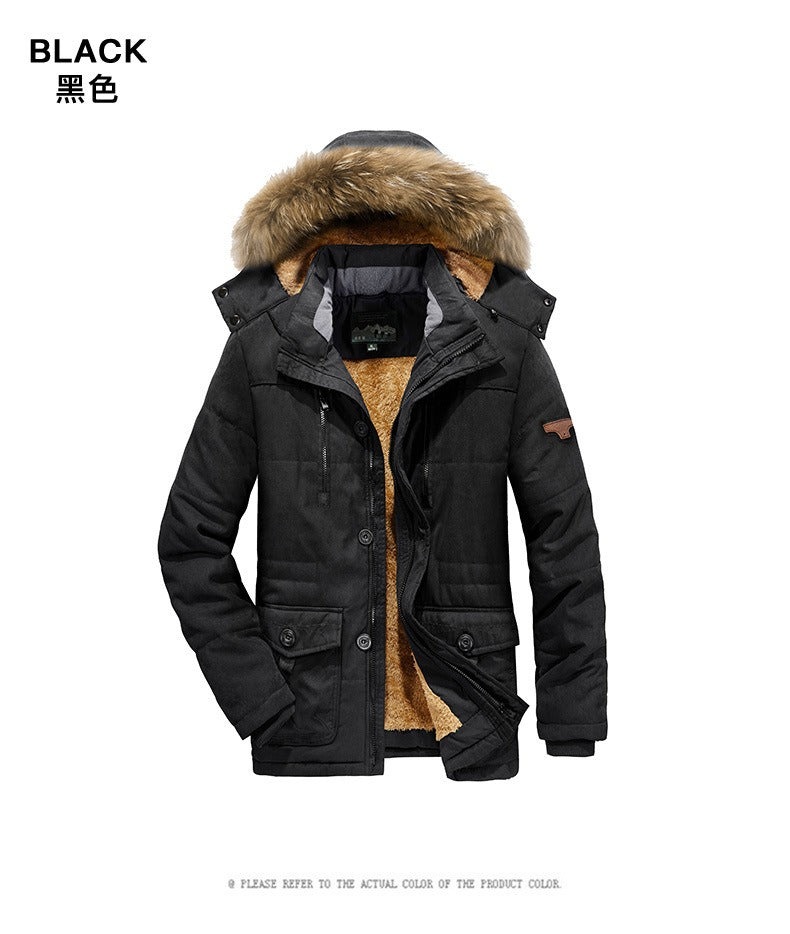 Herren-Baumwolljacke mit Kapuze, dickes Fleecefutter, schmaler Mantel, Parkas, warm, lässig | 7176