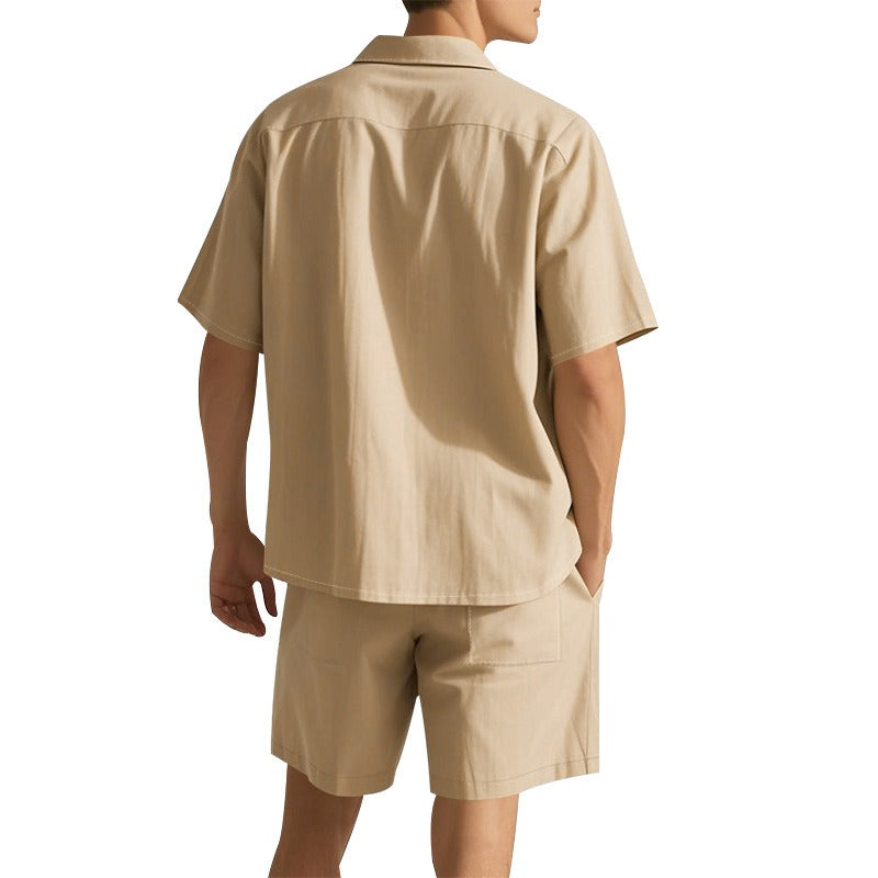 Premium-Strandset mit Tonnenkragen für Herren – Sommer-Kombination aus Hemd und Shorts mit entspannter Passform | YH-23100
