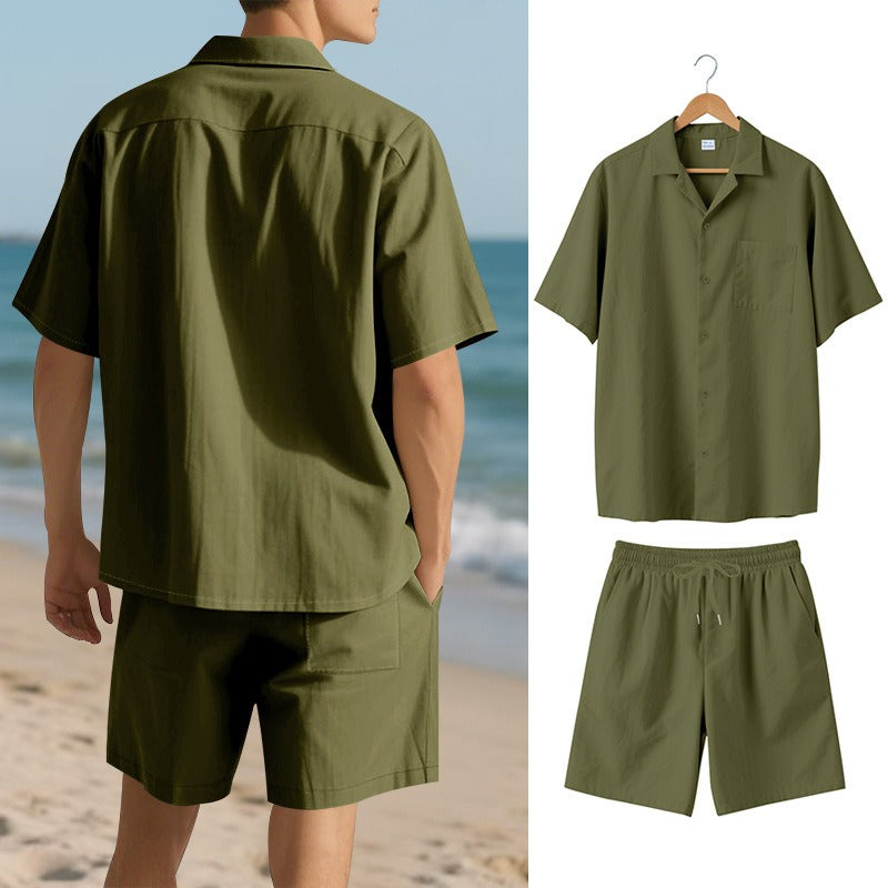 Premium-Strandset mit Tonnenkragen für Herren – Sommer-Kombination aus Hemd und Shorts mit entspannter Passform | YH-23100