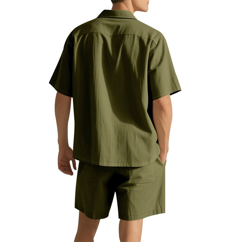 Premium-Strandset mit Tonnenkragen für Herren – Sommer-Kombination aus Hemd und Shorts mit entspannter Passform | YH-23100