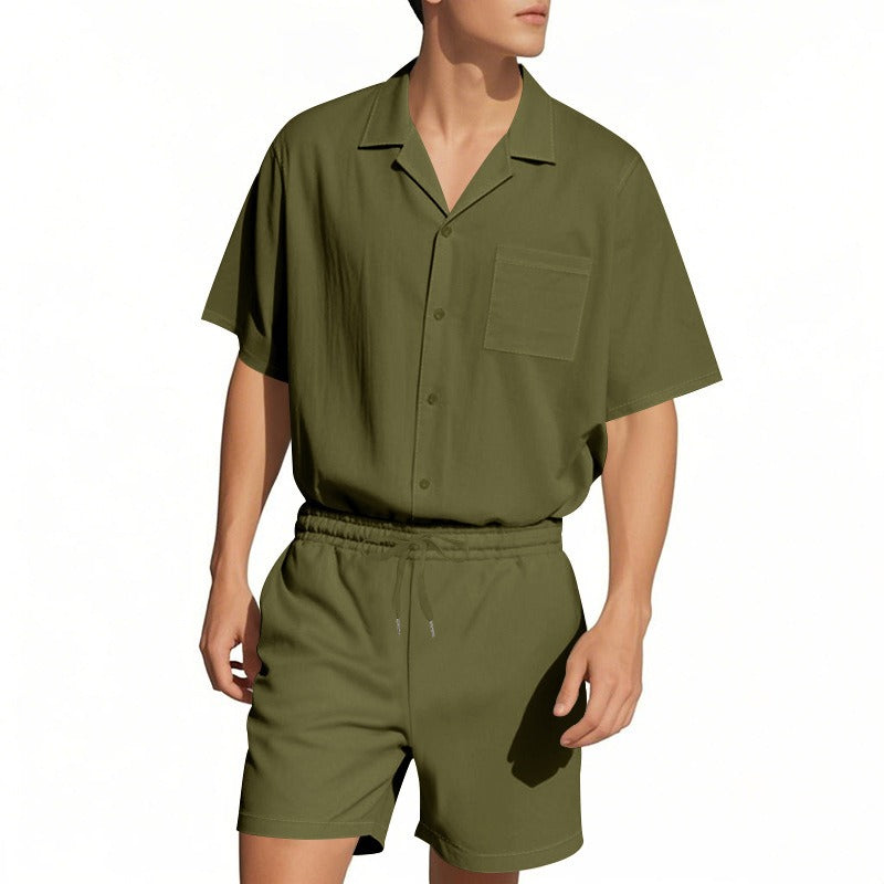 Premium-Strandset mit Tonnenkragen für Herren – Sommer-Kombination aus Hemd und Shorts mit entspannter Passform | YH-23100