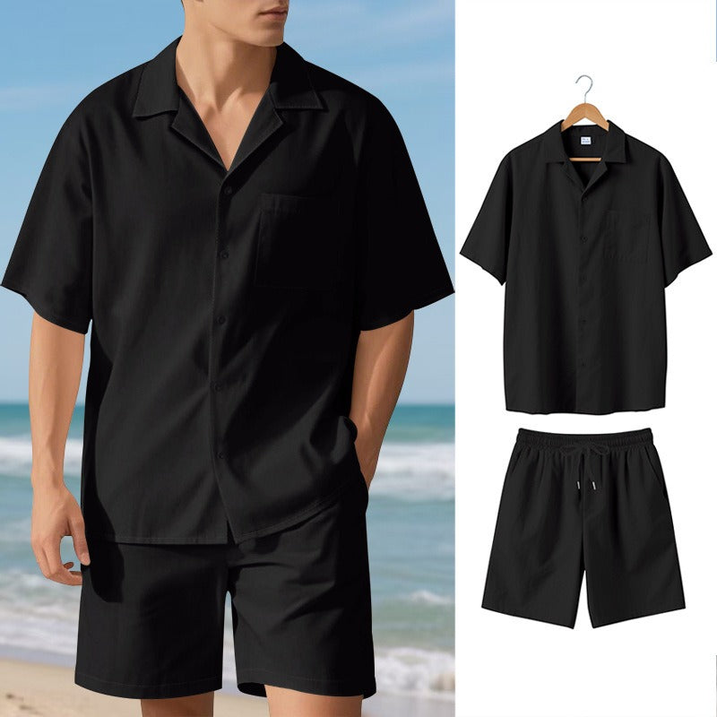 Premium-Strandset mit Tonnenkragen für Herren – Sommer-Kombination aus Hemd und Shorts mit entspannter Passform | YH-23100