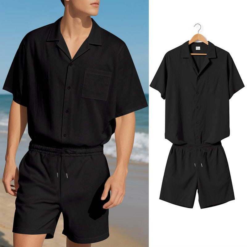 Premium-Strandset mit Tonnenkragen für Herren – Sommer-Kombination aus Hemd und Shorts mit entspannter Passform | YH-23100