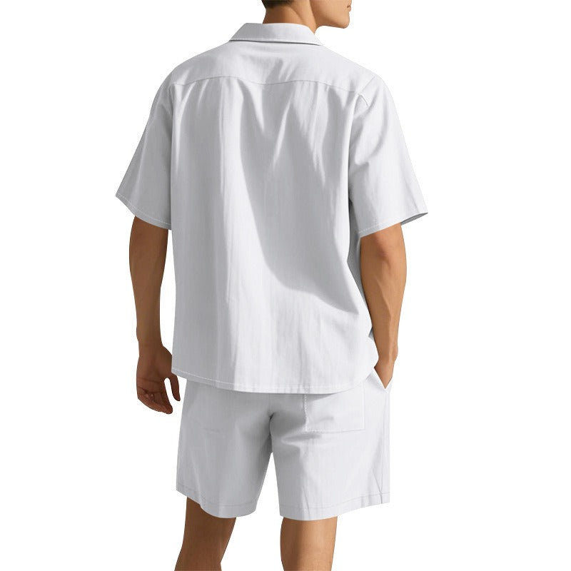 Premium-Strandset mit Tonnenkragen für Herren – Sommer-Kombination aus Hemd und Shorts mit entspannter Passform | YH-23100