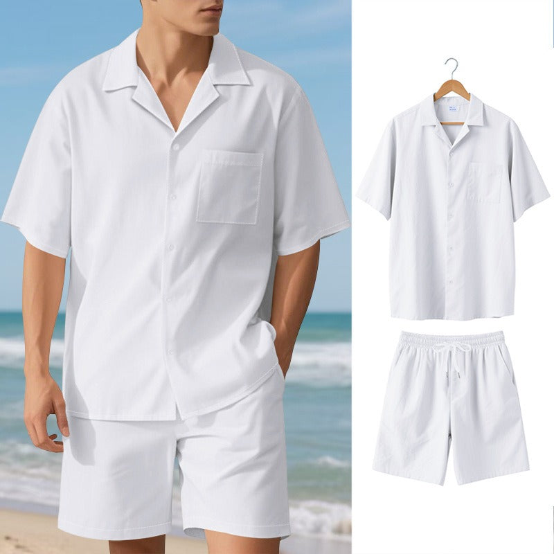Premium-Strandset mit Tonnenkragen für Herren – Sommer-Kombination aus Hemd und Shorts mit entspannter Passform | YH-23100