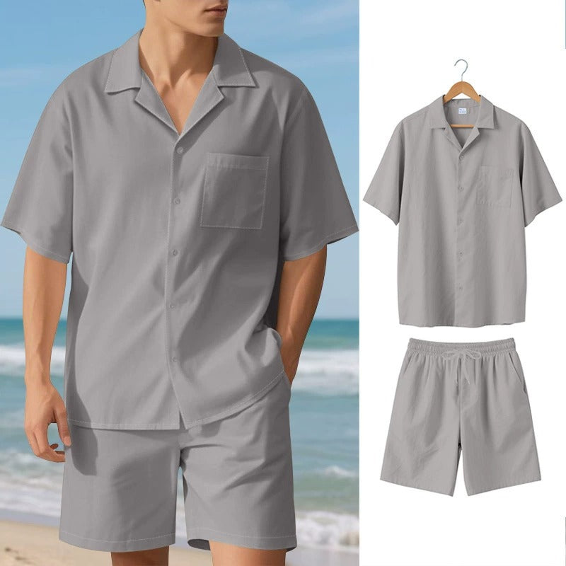 Premium-Strandset mit Tonnenkragen für Herren – Sommer-Kombination aus Hemd und Shorts mit entspannter Passform | YH-23100