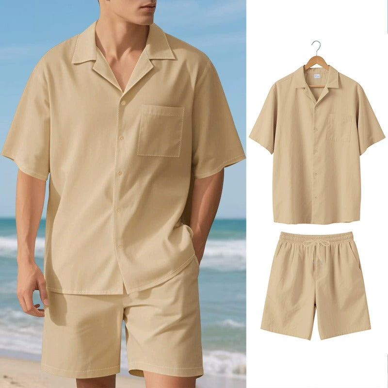 Premium-Strandset mit Tonnenkragen für Herren – Sommer-Kombination aus Hemd und Shorts mit entspannter Passform | YH-23100