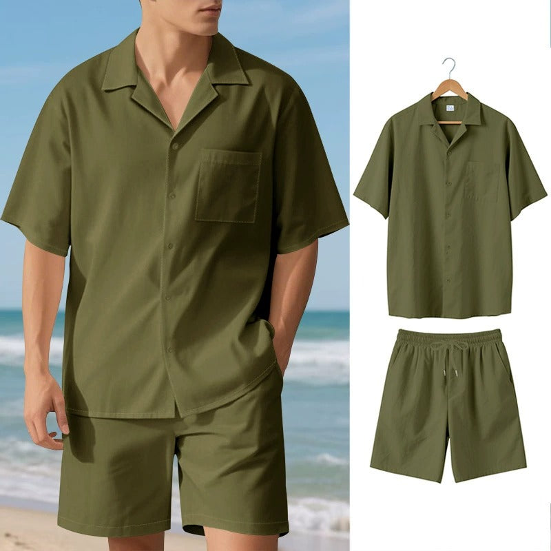 Premium-Strandset mit Tonnenkragen für Herren – Sommer-Kombination aus Hemd und Shorts mit entspannter Passform | YH-23100