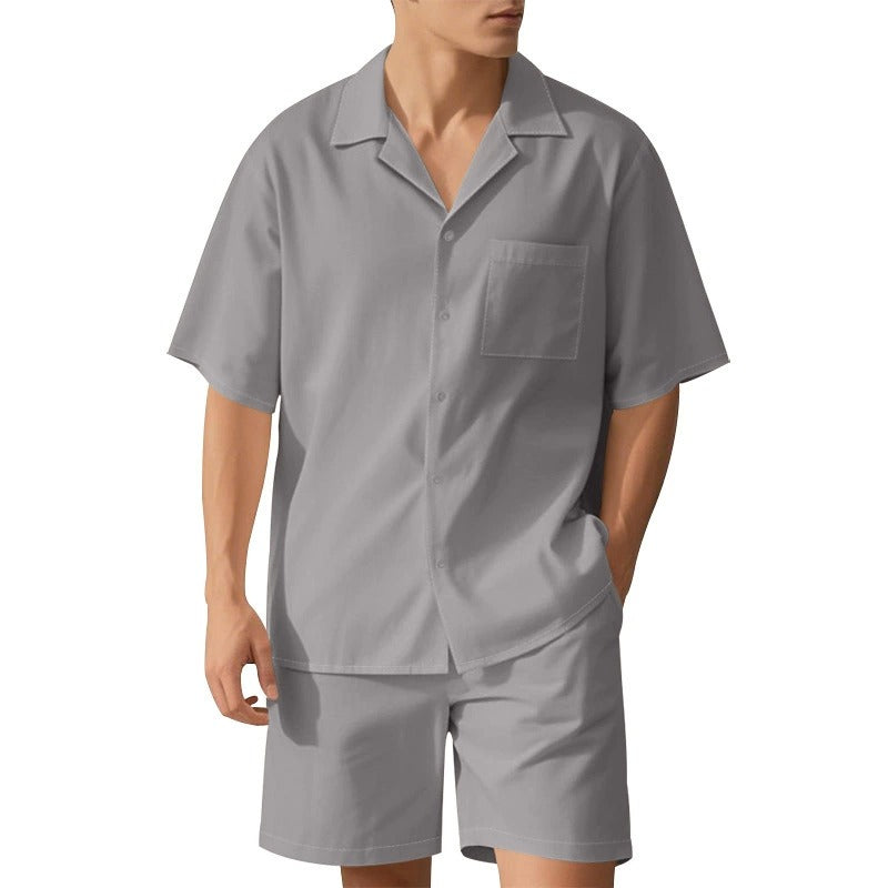 Premium-Strandset mit Tonnenkragen für Herren – Sommer-Kombination aus Hemd und Shorts mit entspannter Passform | YH-23100