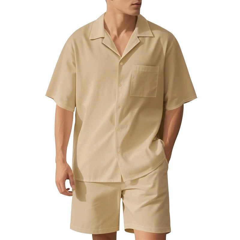 Premium-Strandset mit Tonnenkragen für Herren – Sommer-Kombination aus Hemd und Shorts mit entspannter Passform | YH-23100