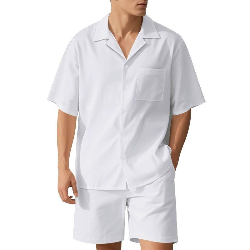 Premium-Strandset mit Tonnenkragen für Herren – Sommer-Kombination aus Hemd und Shorts mit entspannter Passform | YH-23100