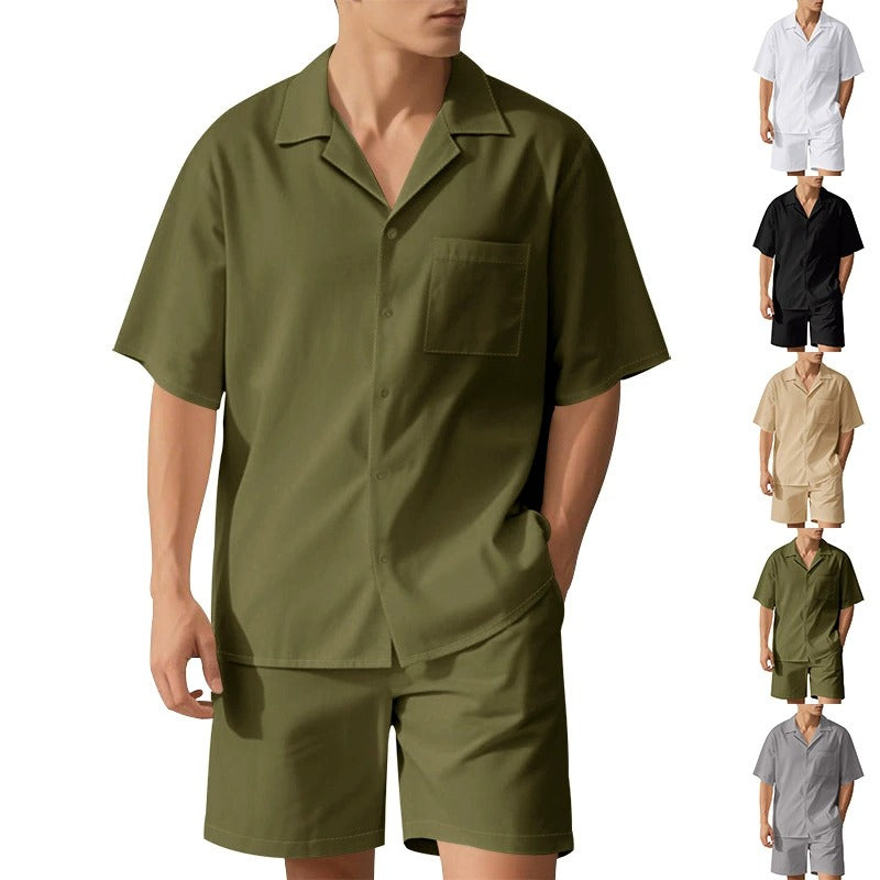 Premium-Strandset mit Tonnenkragen für Herren – Sommer-Kombination aus Hemd und Shorts mit entspannter Passform | YH-23100