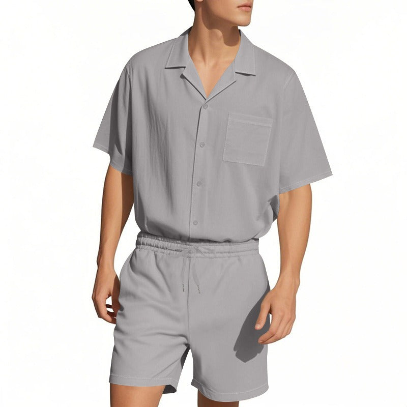 Premium-Strandset mit Tonnenkragen für Herren – Sommer-Kombination aus Hemd und Shorts mit entspannter Passform | YH-23100