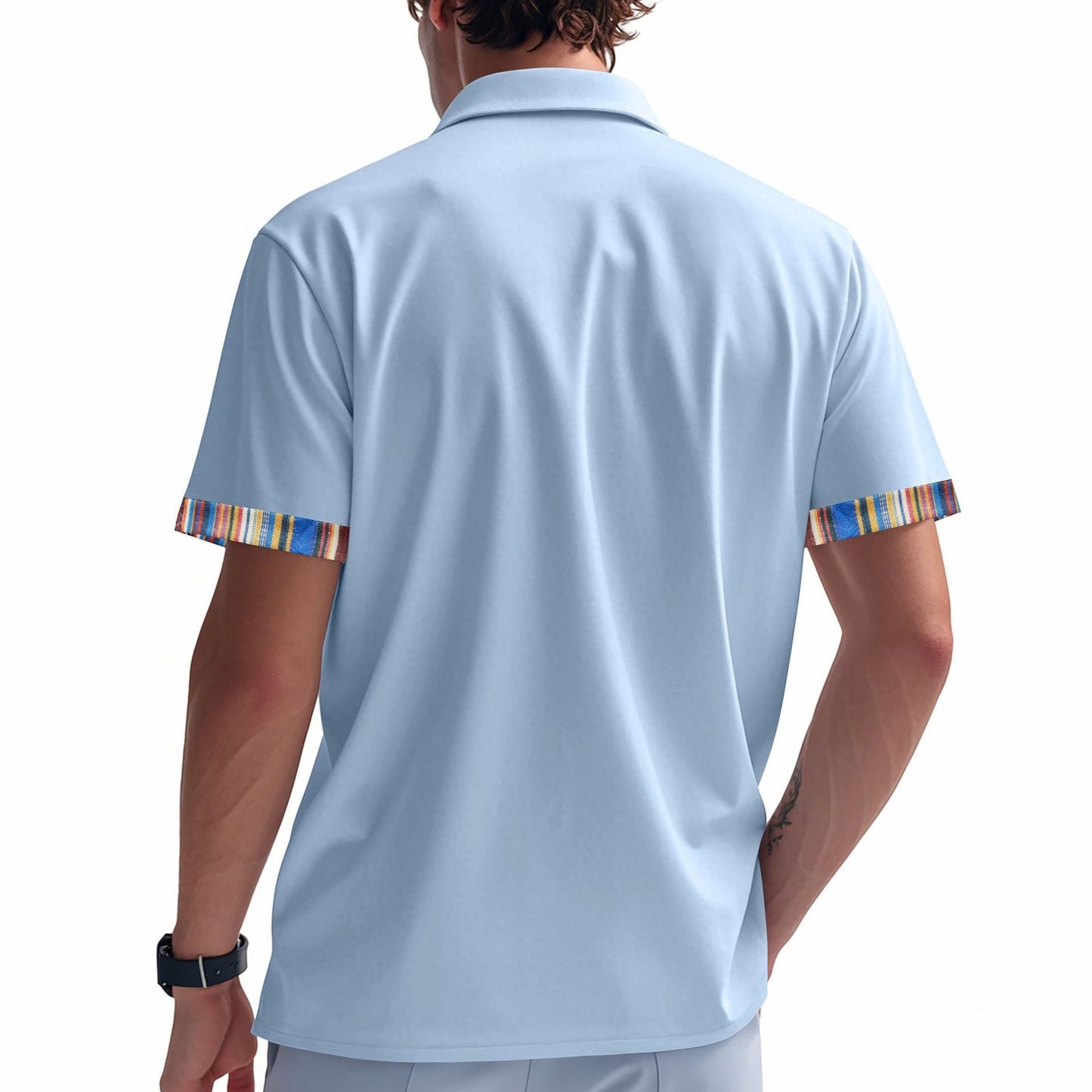 Herren American Summer Casual Atmungsaktives Poloshirt Boho Color-Block Slim-Fit Kurzarm-Oberteil | YH-5