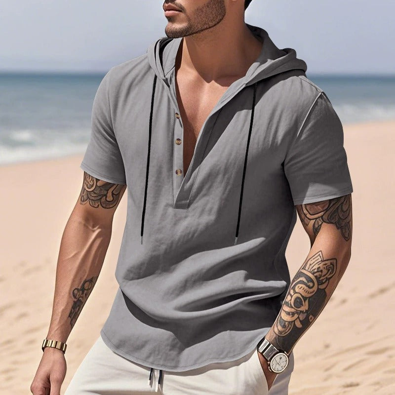 Lässiges Herren-Hoodie aus Leinen – Leicht, lässig & cool im Küstenstil | YH-CW15